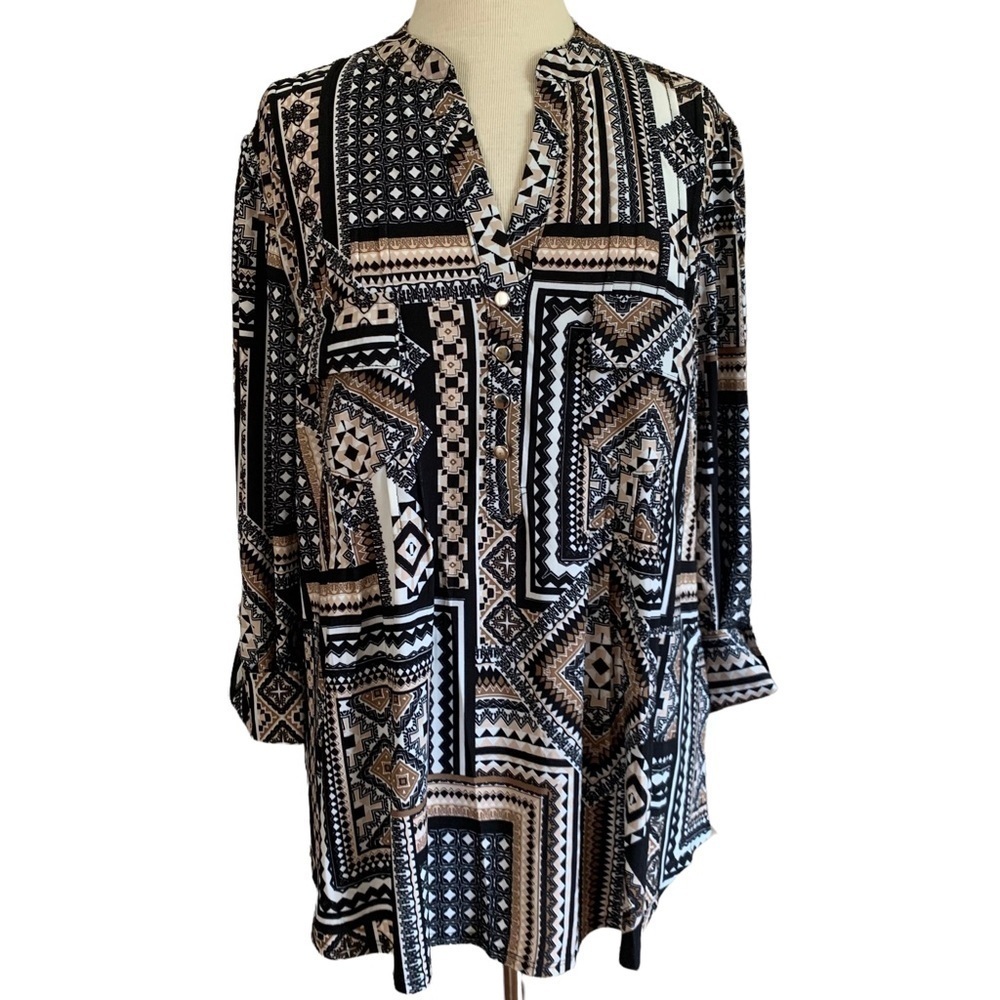 COCOMO 2X brown black white 3/4 sleeve Plus Size women's Blouse top